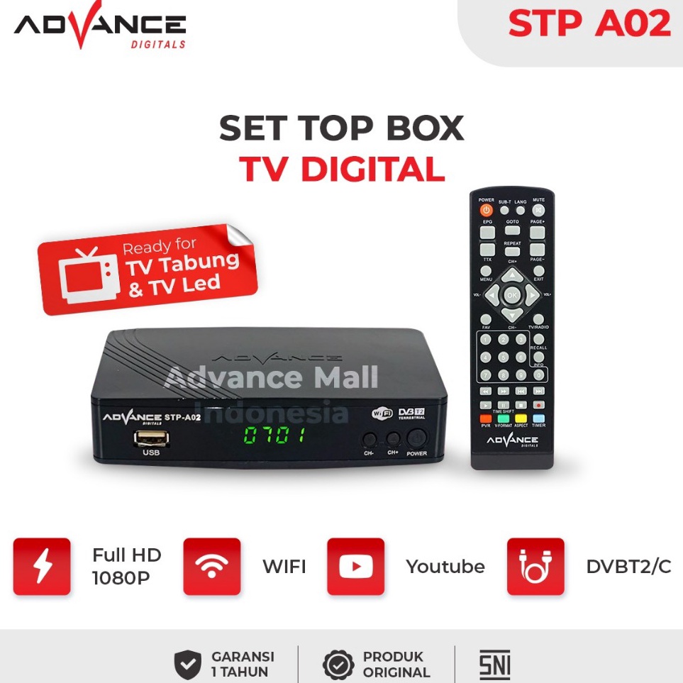 RED ADVANCE STPA2  Set Top Box TV Digital TV Tabung STB Receiver Penerima Siaran Full HD Youtube