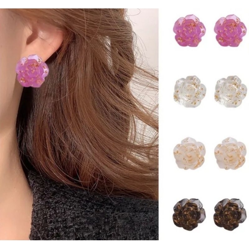 Transparan Foil Emas Anting Bunga Anting Mawar