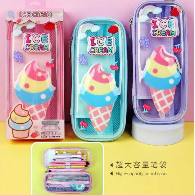 

LK/Tempat Kotak Pensil Anak Sekolah Pencil Case Timbul Depan Transparant Lotso Unicorn Dinosaurus Boba Mix Unofficial Import