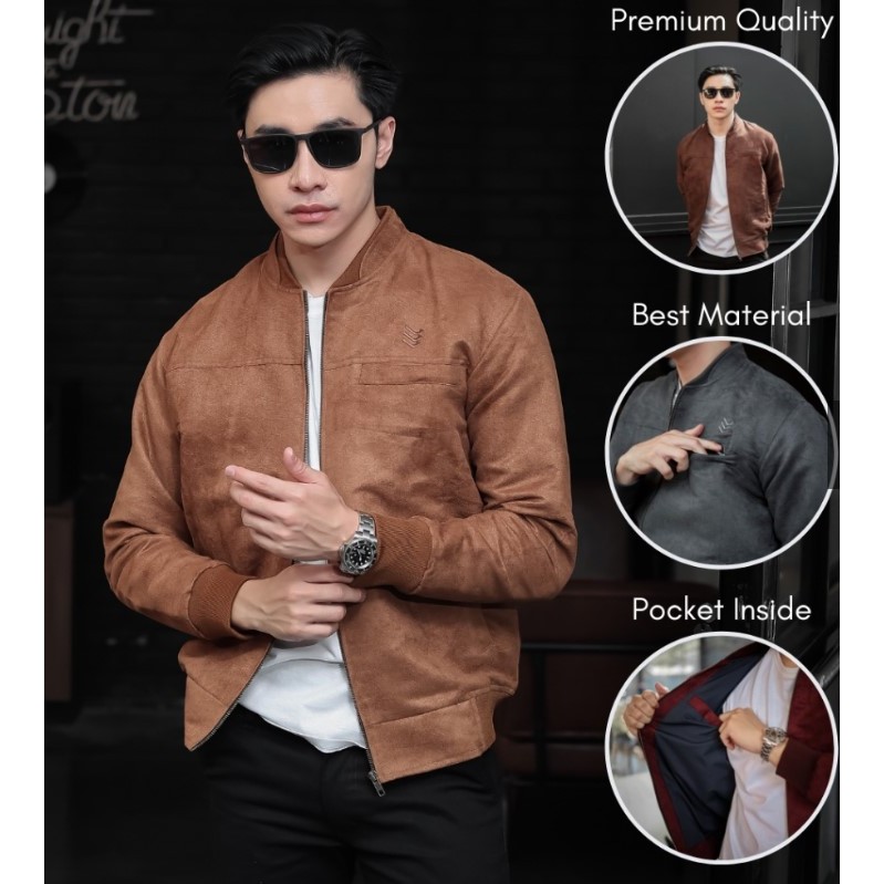 Delibra Jaket Bomber Suede Pria Premium