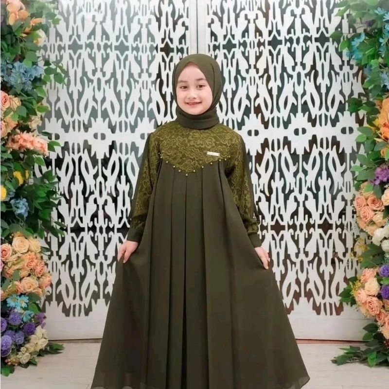gamis anak Inara dres plus pasmina/gamis anak kondangan terbaru model 2024
