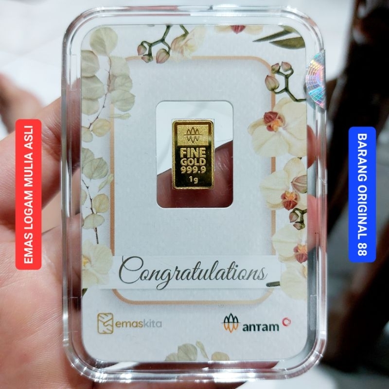 KADO HADIAH UCAPAN SELAMAT CONGRATULATIONS EMAS ANTAM 1 GRAM HARTADINATA SATU GR 24 KARAT + 99.99% 9