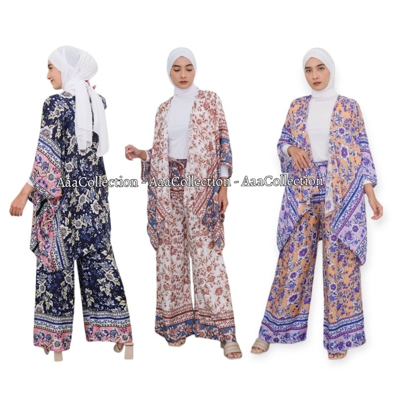 Setelan Wanita Gardigan Kulot Motif New Bunga Print Rayon Bali