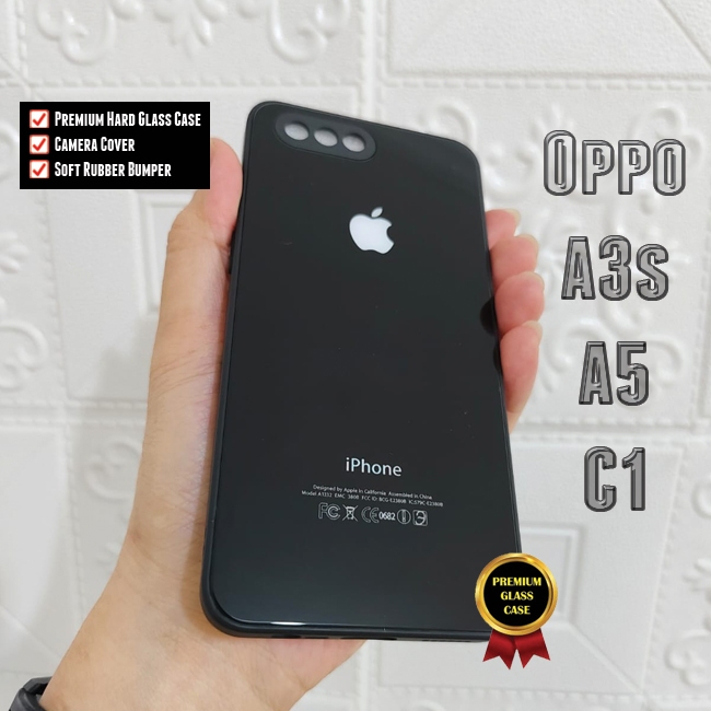 NEW plus Camera Cover for Oppo A3s A5 / Realme C1 - Premium Hard Glass Case Soft Bumper - Custom Case