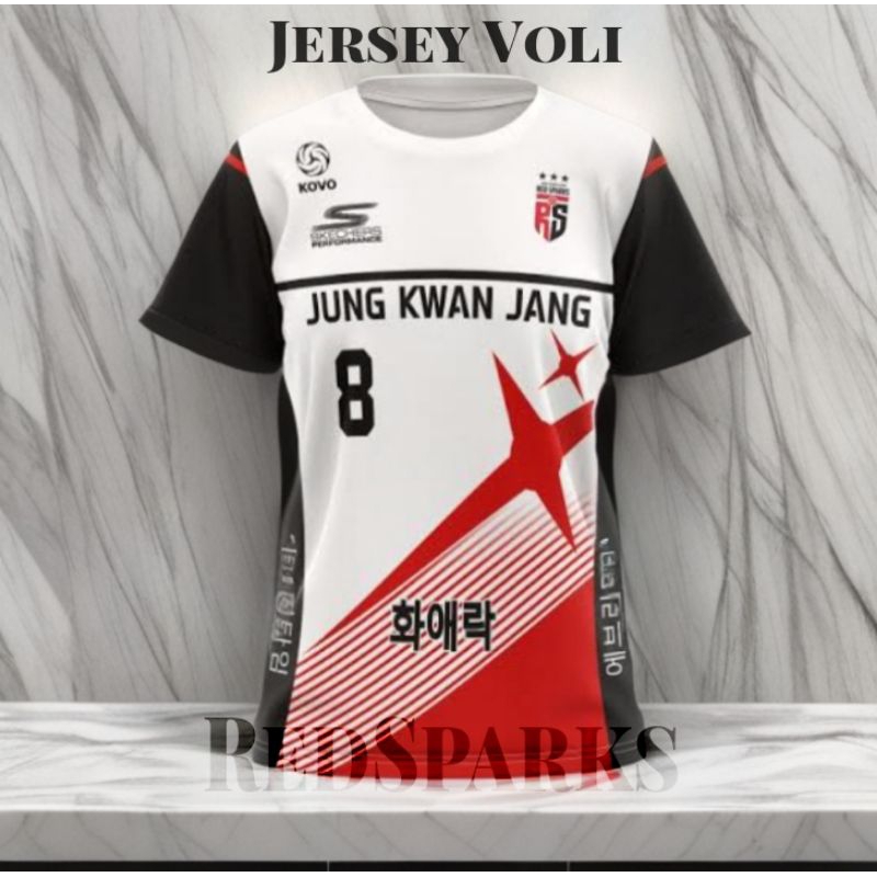 jersey voli tim redsparks dewasa warna putih kaos voli tim redsparks baju olahraga voli tim megawati