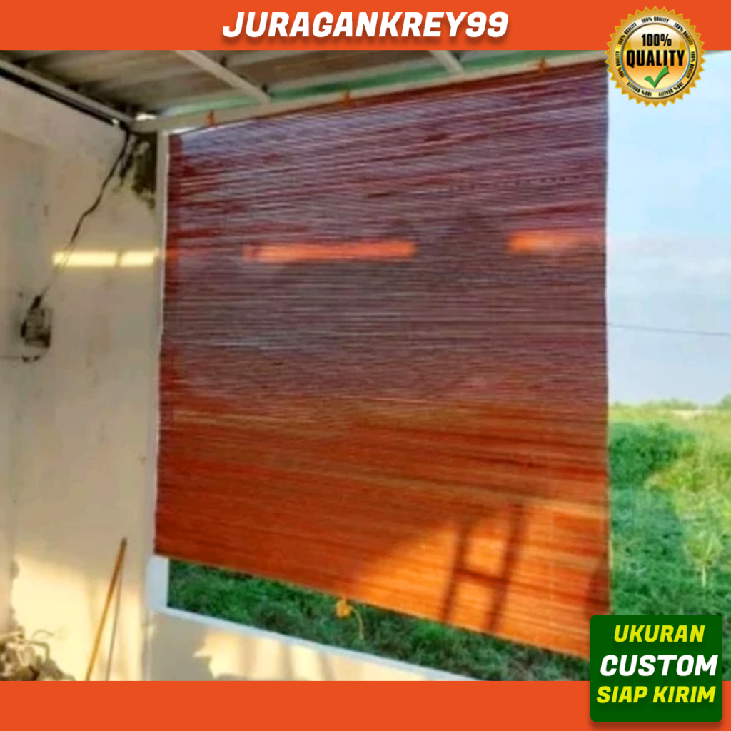 Krey tirai bambu sawit Full Plitur vernis ukuran 3x3m BONUS SUVENIR