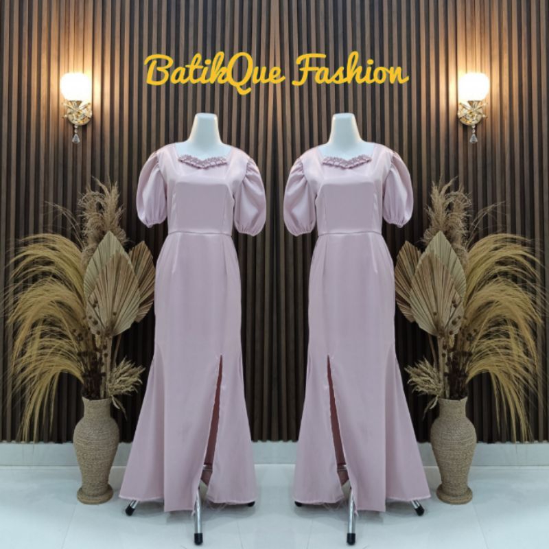 (BatikQue) Dress Felicia Satin Duyung / Dress Pesta / Dress kondangan