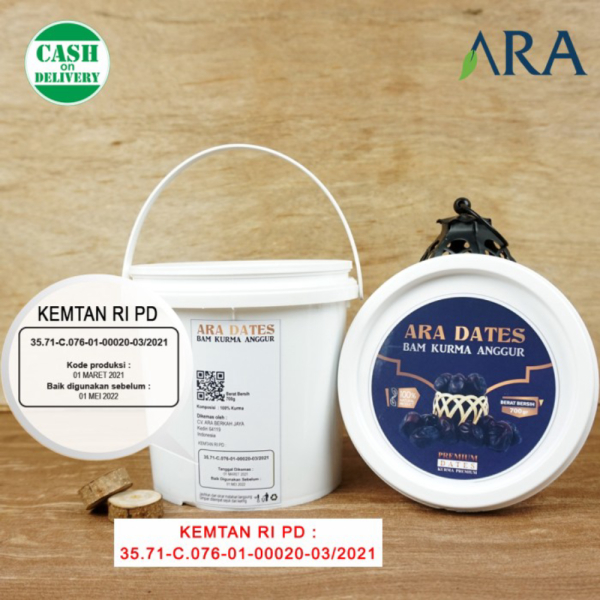 

Promo Kurma Bam 700gr KEMTAN Kemasan Ember Higienis Kurma Anggur Madu Limited