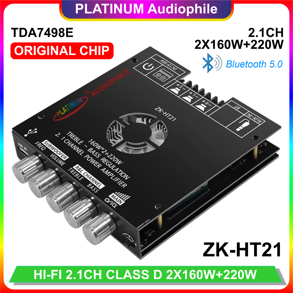 TDA7498E Amplifier Class D 2.1 CH Bluetooth 5.1 Hifi Stereo + Subwoofer 2x 160W + 220W ZK-HT21-B