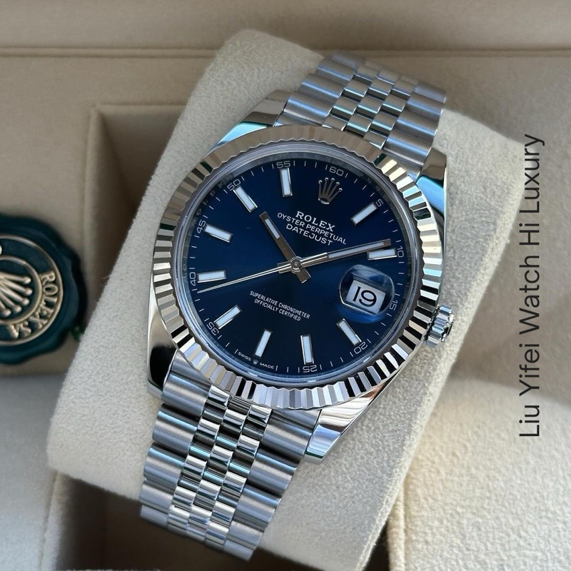 Jam Rolex Datejust 41 126334 Bright Blue Dial Stick Markers on Jubilee Bracelet Fullset