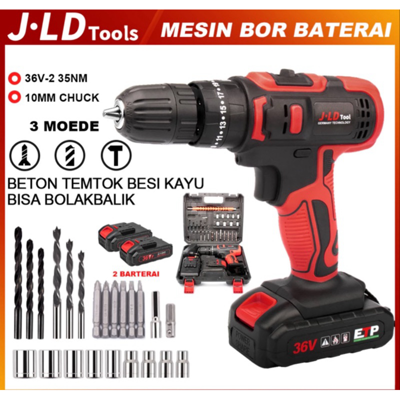JLD 36VF mesin bor cas 2baterai-35NM Mesin bor baterai cordless -bor impact bater original besi -bor