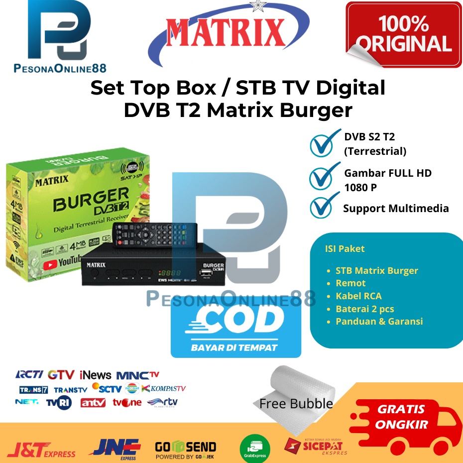 STB  Set Top Box TV Digital DVBT2 Matrix Burger  Matrix Apple Merah  Super HD Kijang  Evinix H1 h Sp