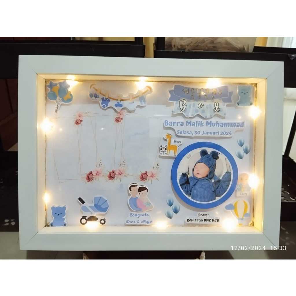 SELESAI BESOK  Kado Baby Born/Lahiran/Aqiqah/Endelweis/JAM/Bingkai 3D Premium/Pigura/35x25/Figura
