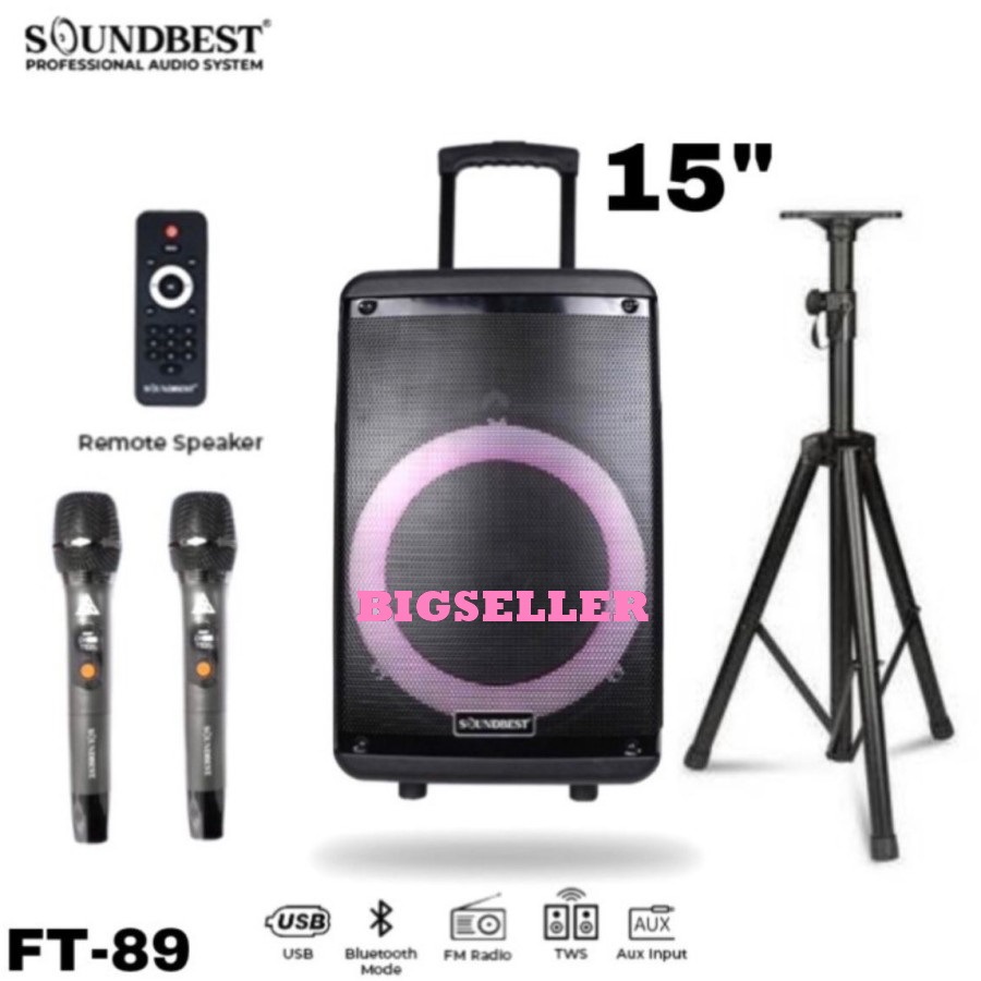 Speaker Portable Wireless Soundbest FT89 FT 89 FT-89 15 inch Bluetooth usb original