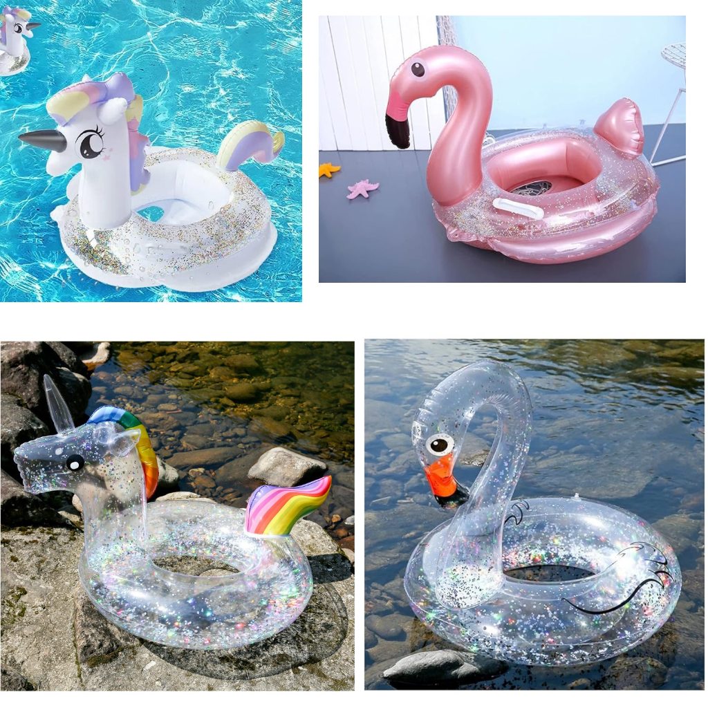 [LOGU] Pelampung unicorn dan flamingo transparant dengan Glitter cantik