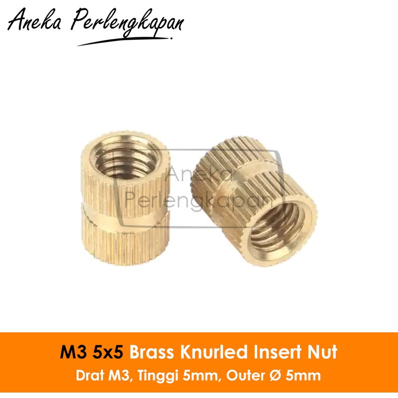 M3 5x5 Brass Knurled Insert Nut Thread 3mm Isi 10pcs