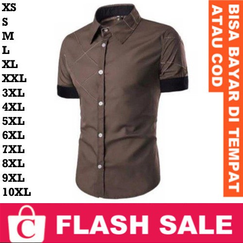 FortKlass FORTGLASS RISRUS FASHION Snowshop Kemeja Pria Hem Cowok Jumbo Big Size Lengan Pendek Garis