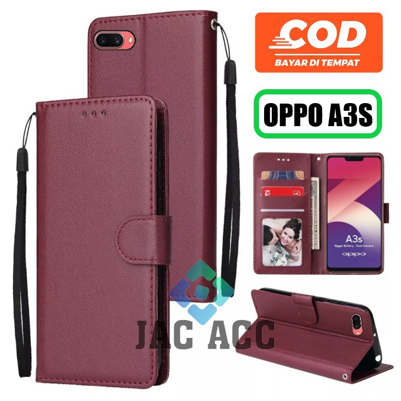 DOMPET HP PREMIUM UNTUK OPPO A3s LEATHER FLIP WALLET CASE UNTUK OPPO A3s
