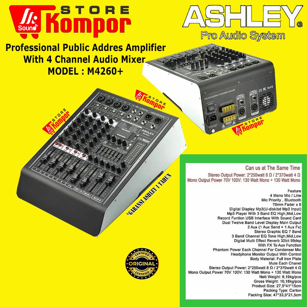 Power Mixer ASHLEY M 4260+ M4260+ M 4260 + 4CH ORIGINAL DOUBLE OUTPUT MONO + STEREO