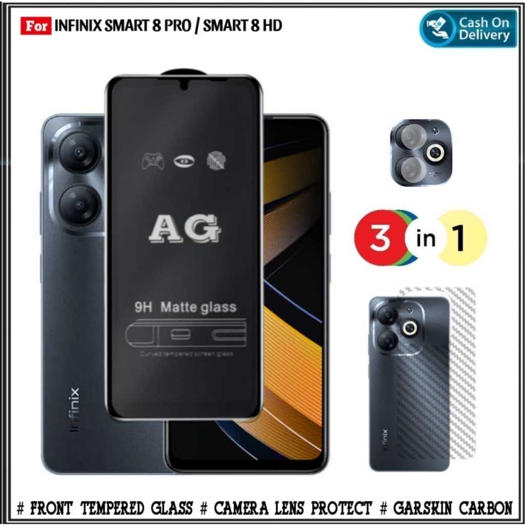 PAKET Tempered Glass INFINIX SMART 8 HD Glare AG Kaca Matte Dove