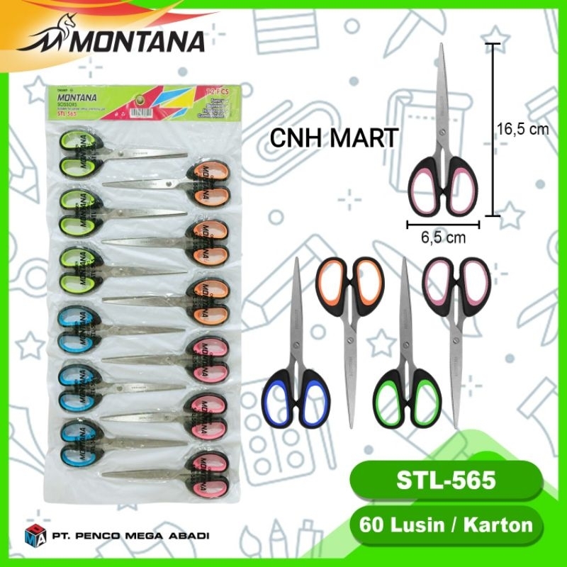 

Gunting STL - 565 Montana - Gunting Gagang Warna Renceng Montana - Gunting Sedang Harga 12Pcs