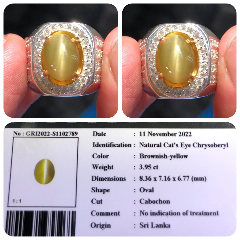 Natural cats eye chrysoberyl srilanka gri lab