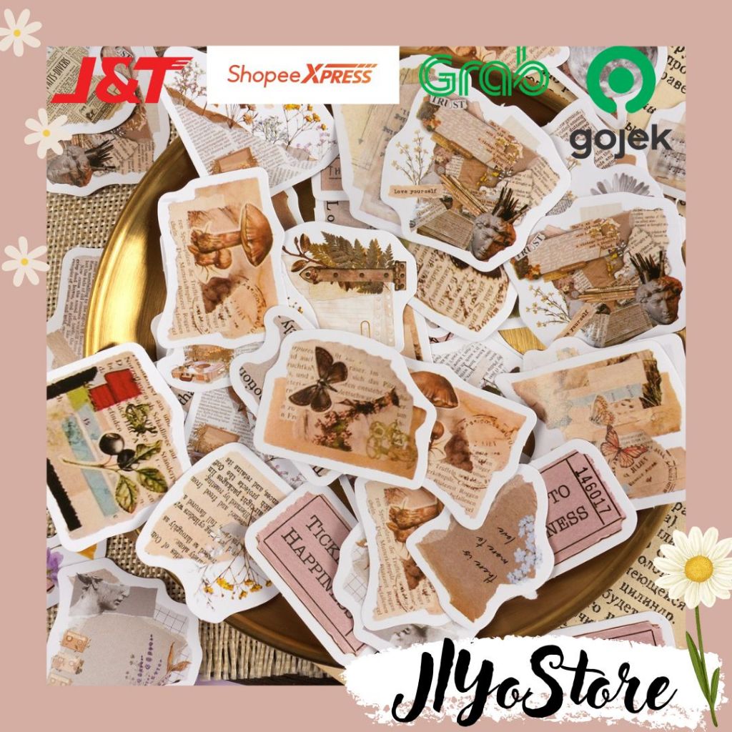 

46pcs Stiker Sticker Retro Klasik Bujo Journaling Scrapbook Planner Vintage Aesthetic Lucu DIY Deco