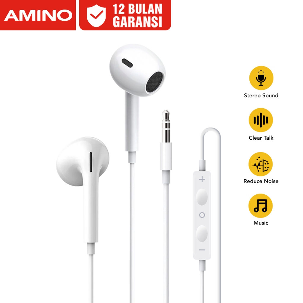AMINO 3.5mm Jack Headset Handsfree EP07 lubang Jack Stereo Wired In Ear Earphone MIC Bass Android Un