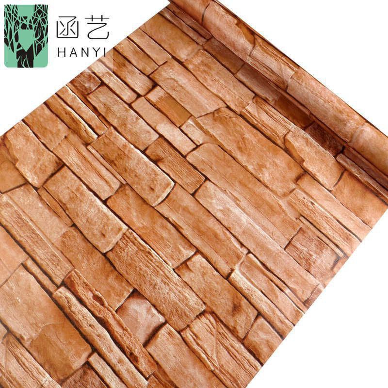 Wallpaper Dinding Sticker Dinding Batu Alam Coklat Natural 3D Ruang Tamu