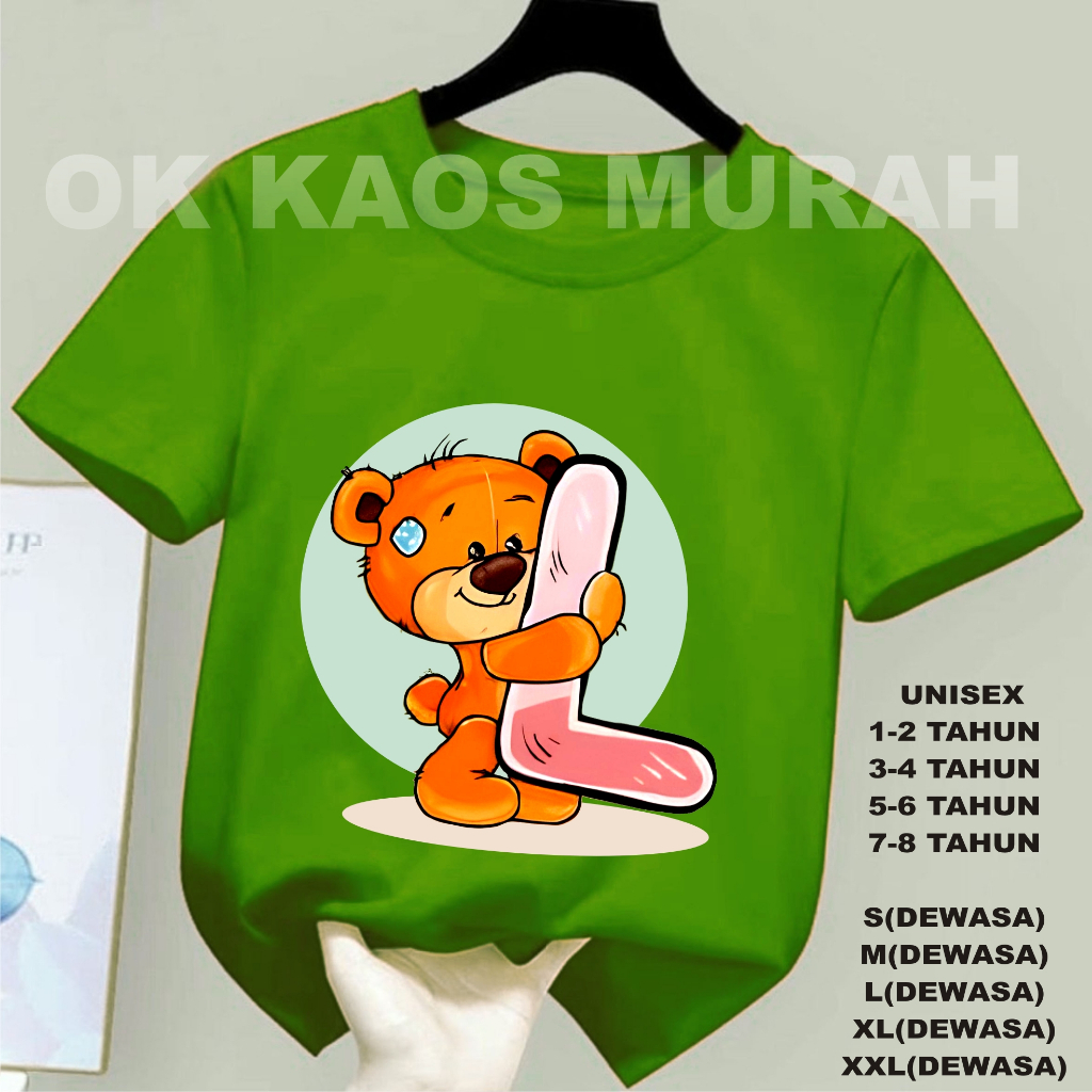 TELLY KAOS DISTRO ATASAN INISIAL NAMA BEAR L DTF, KAOS OBLONG LENGAN PENDEK