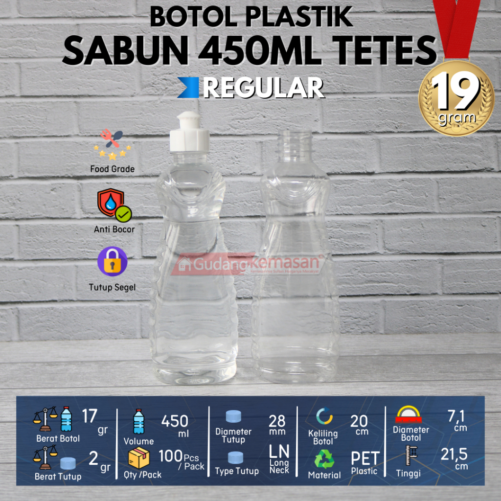 BOTOL PLASTIK SABUN 450ML SUNLIGHT TUTUP FLIPTOP TETES PUTIH