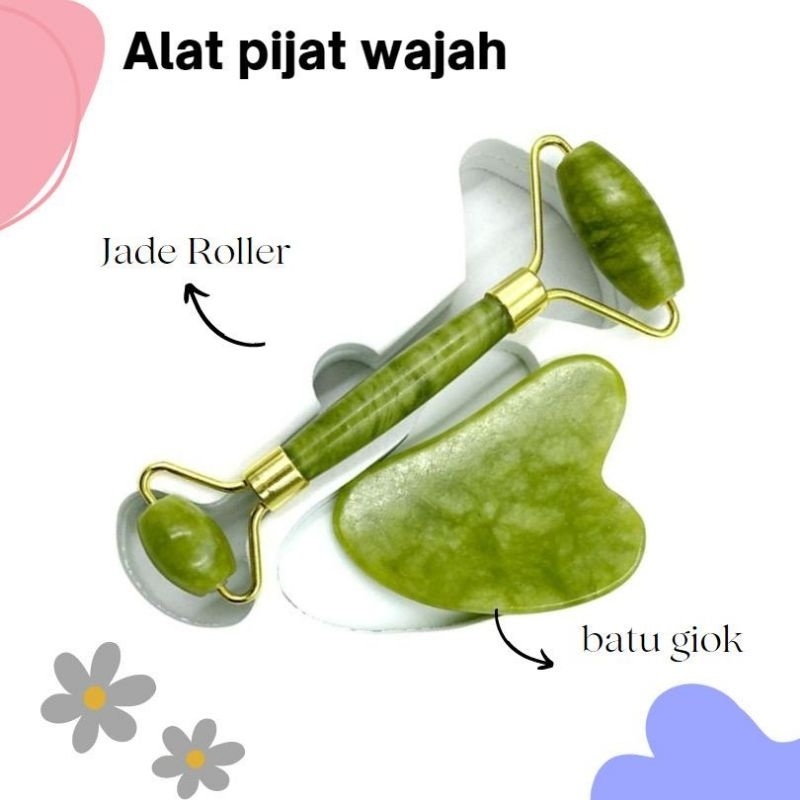 Jade Roller Face Facial Massage motif Batu Giok Gua Sha kesehatan mengencangkan kulit muka pemijat w