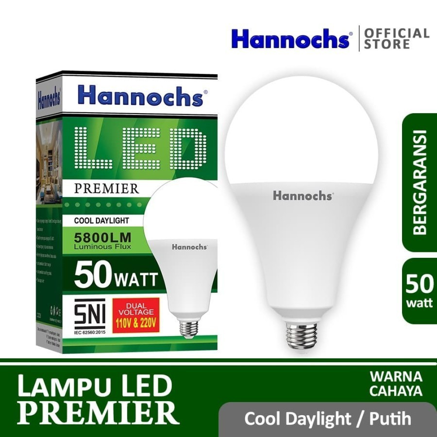 Lampu Led Bohlam 50 W Hannochs Premier 50 watt cahaya Putih