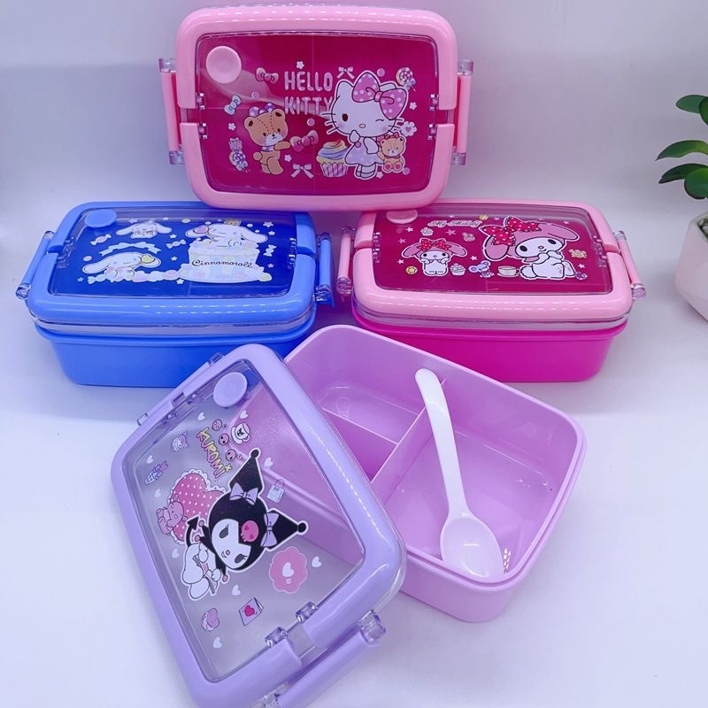 Kotak makan Cinnamo Kuromi Melody Lunch Box Sanrio Meal Bento Box Plastik Sendok Garpu