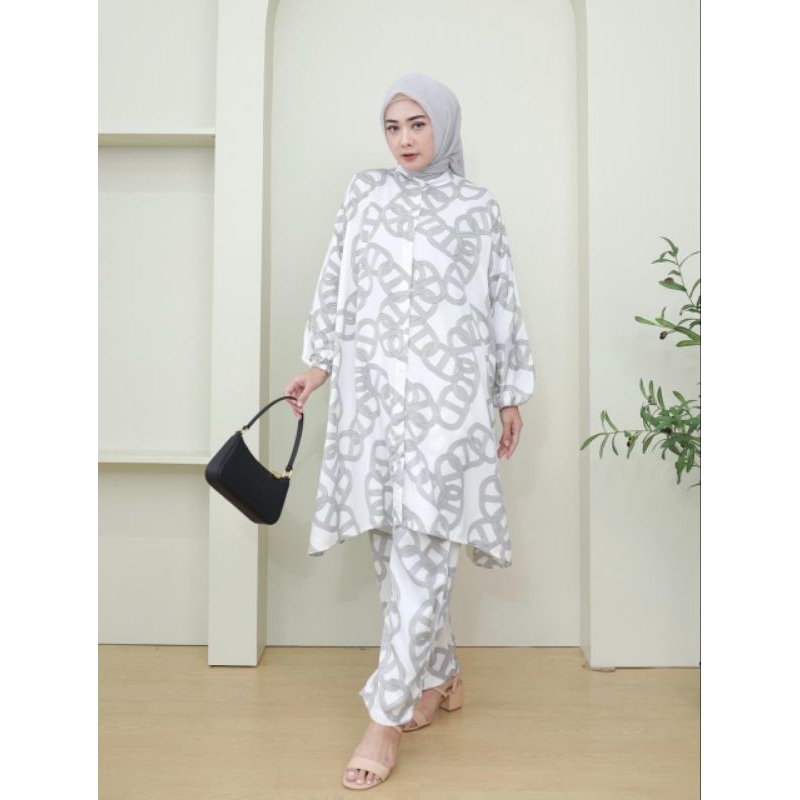 setalan celana jumbo ld 120cm/ set cel dior silk/ one set wanita motif terbaru
