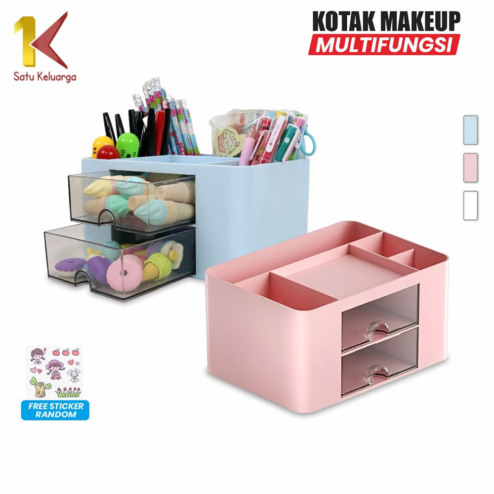 Satu Keluarga Desk Organizer Rak Laci Plastik Tempat Serbaguna C1002 Rak Kotak Makeup Kosmetik Multi