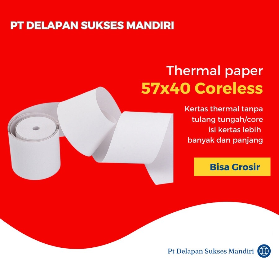 

Kertas Thermal 57 X 40 / 57x40 / 58 x 40 / 58x40 mm per 100 Roll Polos