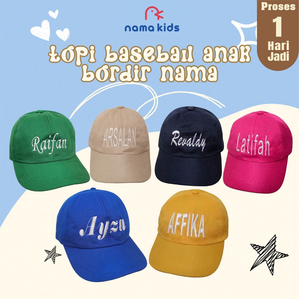 TOPI BORDIR NAMA ANAK TOPI CUSTOM NAMA TOPI BORDIR SATUAN TOPI BASEBALL BORDIR NAMA DEWASA TOPI BORD