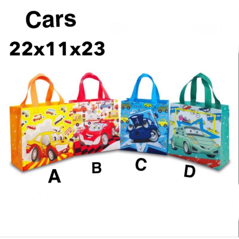 

(1 lusin ) TOTE BAG GOODIE BAG TAS ULANG TAHUN ANAK CARS Goodiebag tas souvenir ulang tahun anak tas karakter 22x11x23 Tas Souvenir Ulang Tahun Anak Goodiebag Motif Kartun Premium