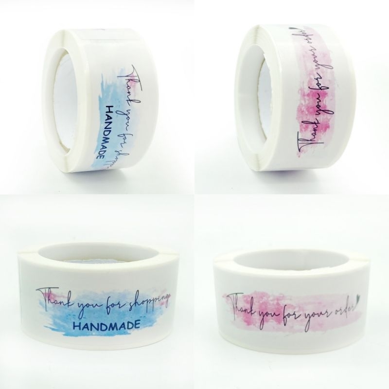 

HAPPY 125 PCS STIKER HAND MADE DIY LABEL THANK YOU PERSEGI PANJANG