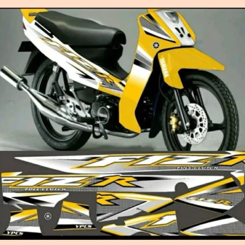 Sticker Striping Motor Yamaha Fiz r 2004 Custom Biru Putih Merah Putih Hitam Putih Printing Cutting 