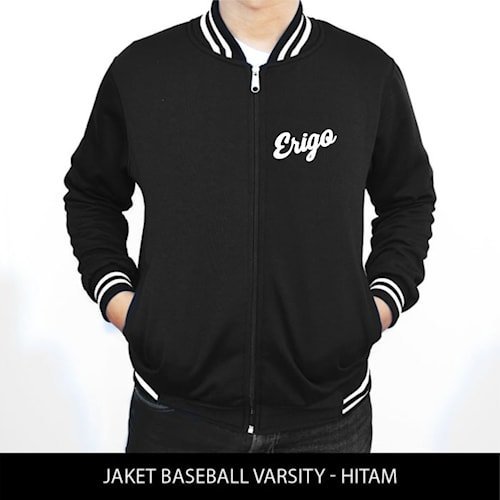 [COD] Varsity Jacket | Jaket Baseball Varsity Unisex Hitam Tex Putih | Jaket Pria | Jaket Varsity Pr