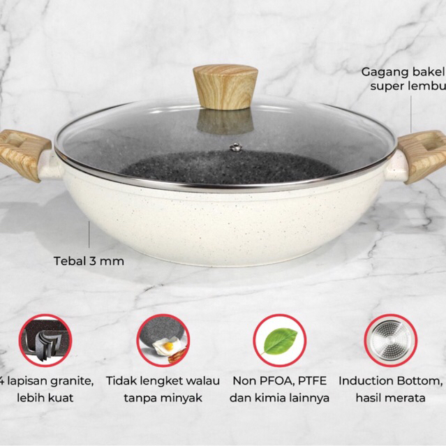 Wok Pan + Lid White Granite Cypruz