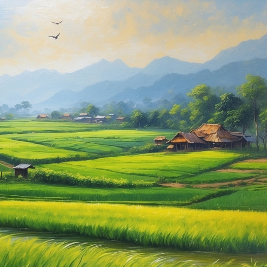 Karya Seni Alam: Lukisan Pemandangan Sawah yang Indah