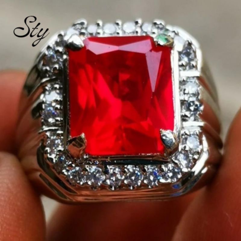 Cincin Batu Merah Siam Bangkok kotak Cutting