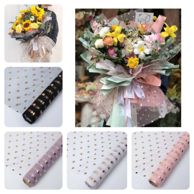 50 Cm Jala Jaring Mesh Motif Hati - Kain Jala Tile Motif - Kain Tile Golden Heart - Jala Jaring