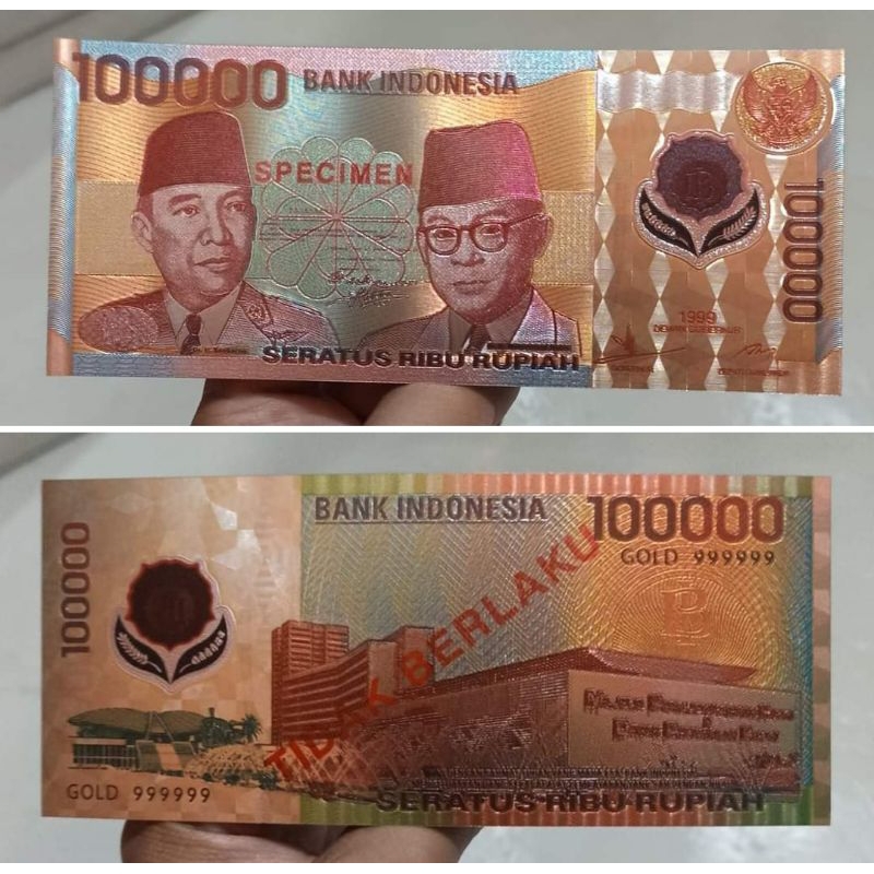 SOUVENIR GOLD FOIL 100.000 SUKARNO HATTA 1999 POLIMER GF005