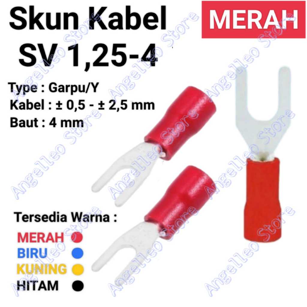 Skun Kabel Garpu~Skun Y~Skun Kabel Y~SV1,25-4~Baut 4 mm~Warna MERAH~Satuan