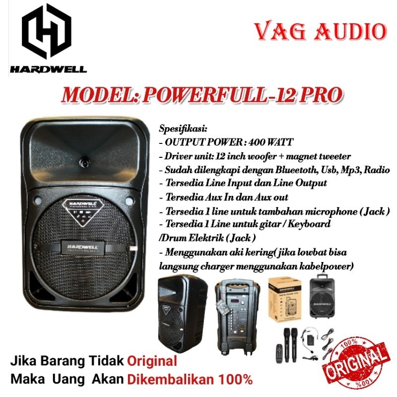 SPEAKER PORTABLE HARDWELL POWERFULL 12 PRO, SPEAKER PORTABLE 12 INCH POWERFULL-12PRO