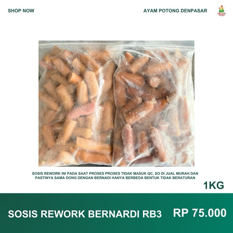 

SOSIS BERNADI REWORK RB3 MIX AYAM SAPI 1kg